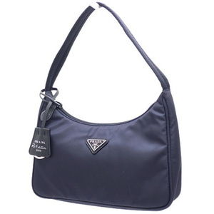 Prada Mini Shoulder Handbag Nylon Tessuto Navy Blue Silver Hardware